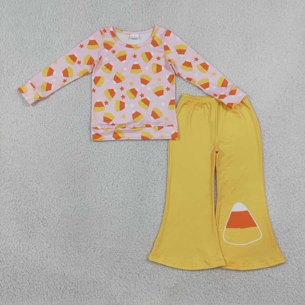 GLP3535 Pink Yellow candy print long sleeve girl Halloween outfits