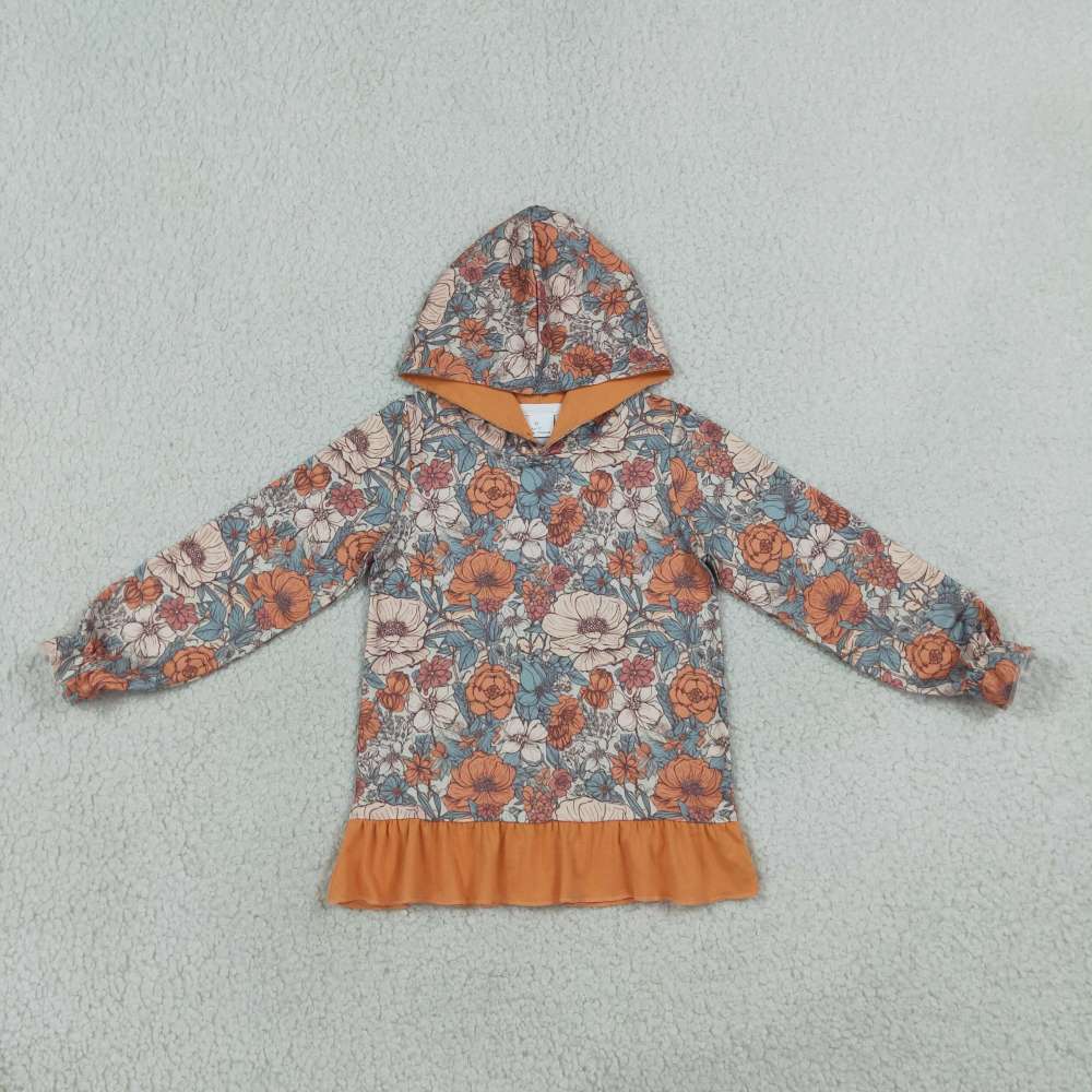 GT1643 orange flowers print girl long sleeve fall season pullover