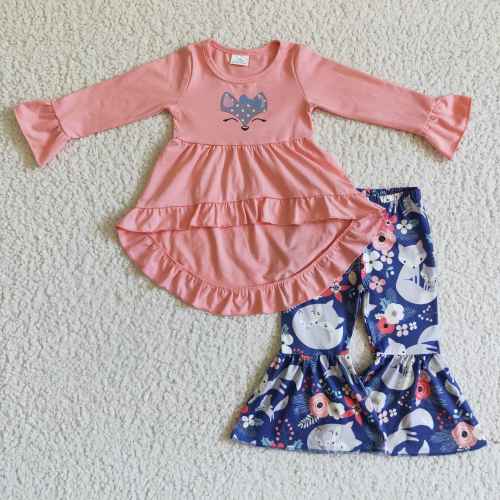 6 A24-19 Girls' CARTOON Long Sleeve flared Set