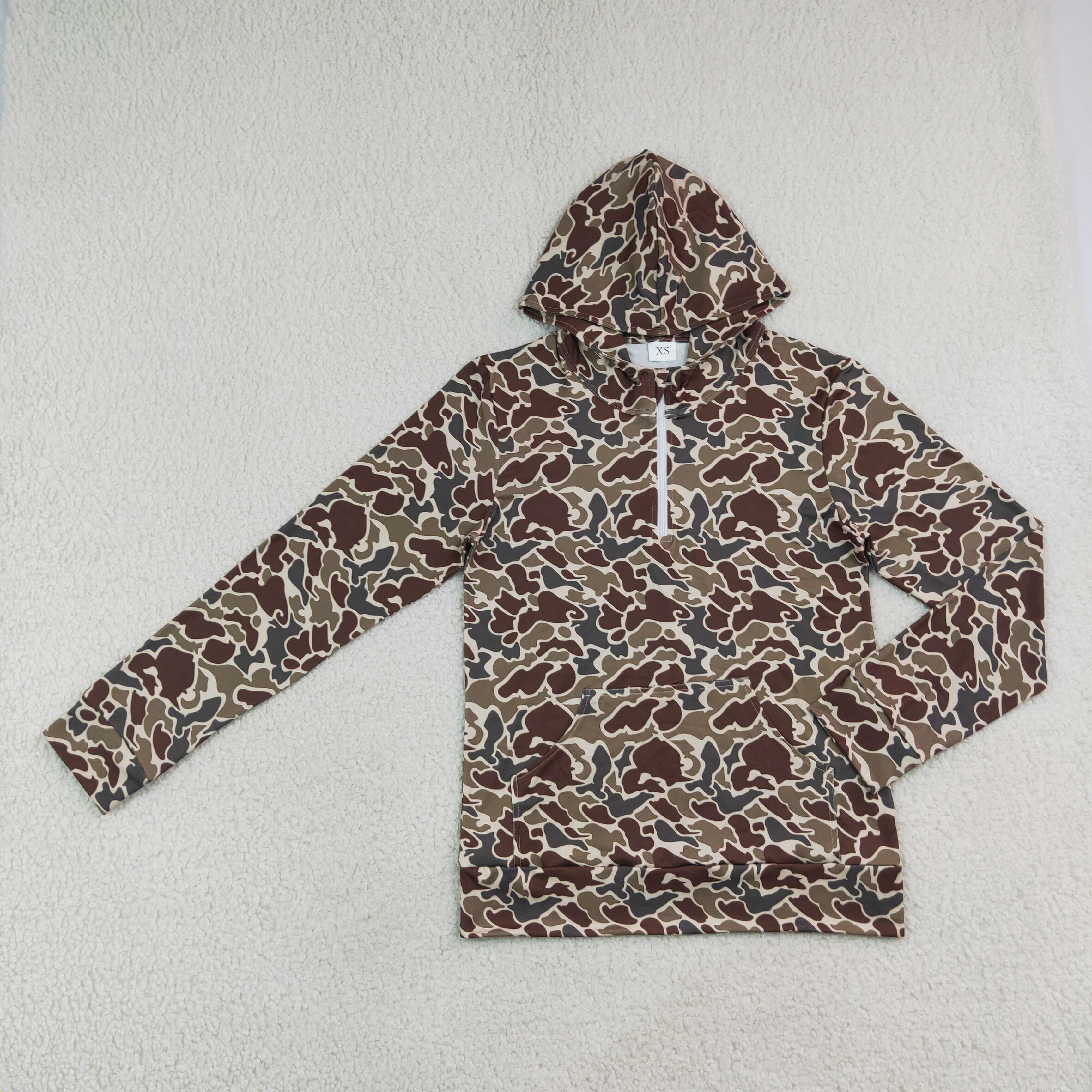 BT1872  Adult Men brown green camo long sleeve  hoodie pocket pullover