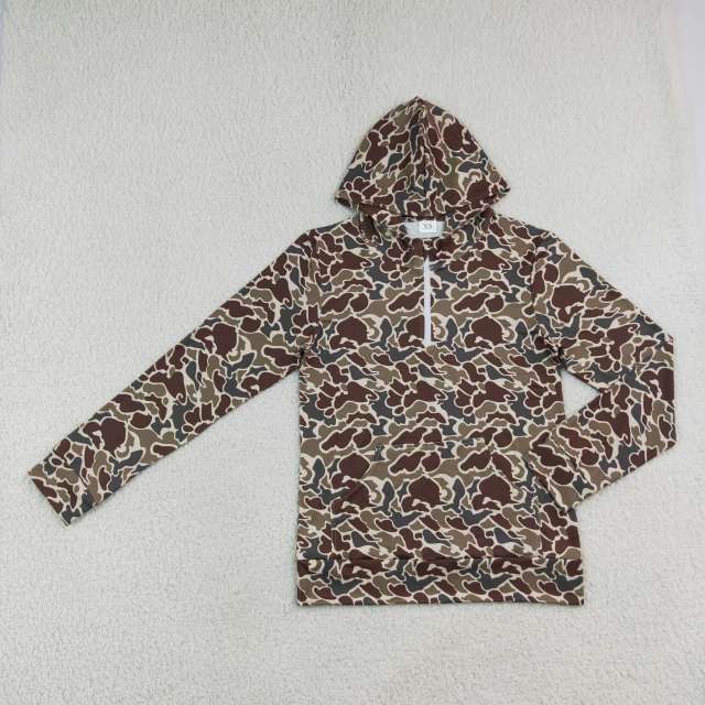 BT1872  Adult Men brown green camo long sleeve  hoodie pocket pullover