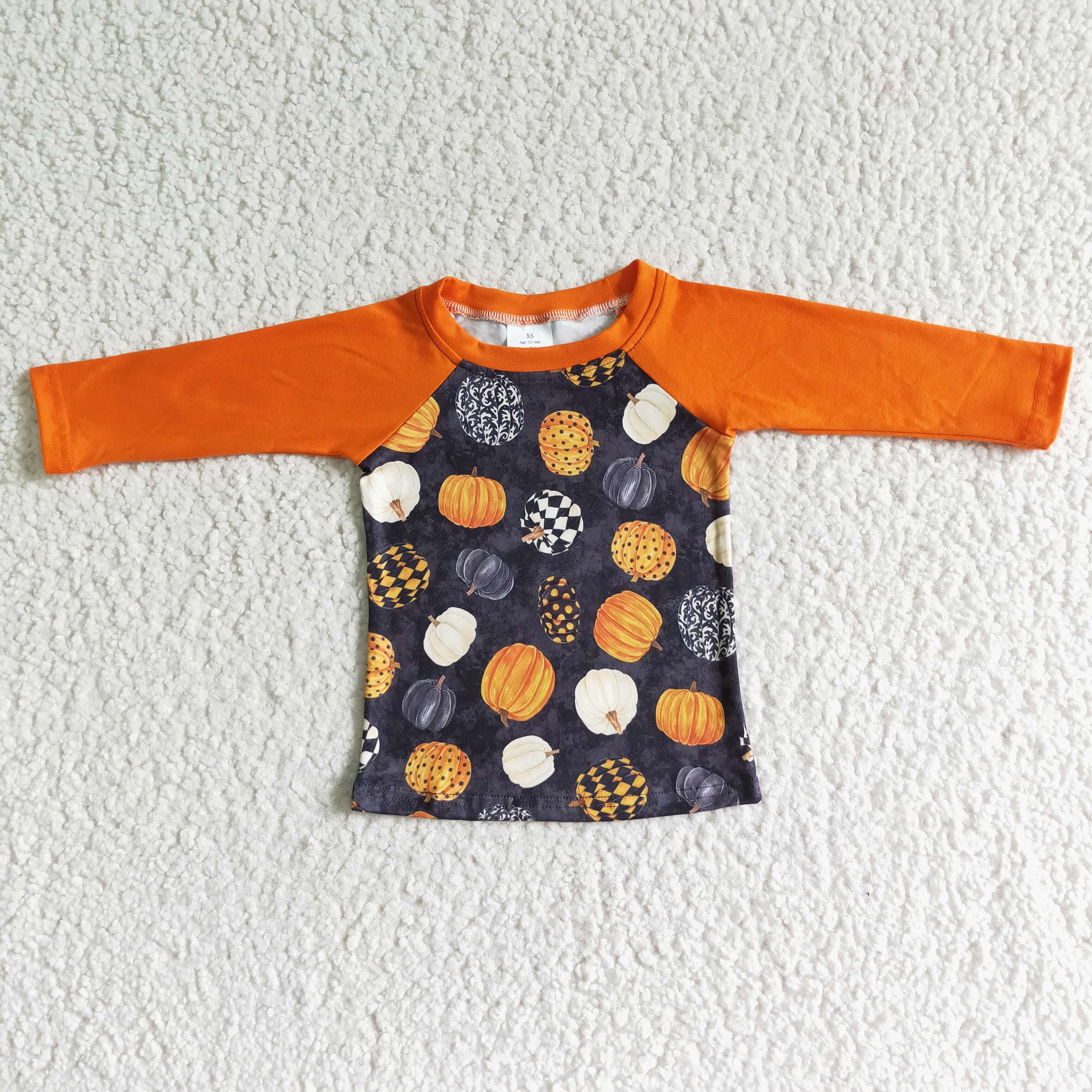 BT0024  Boy halloween pumpkin print long sleeve t-shirt