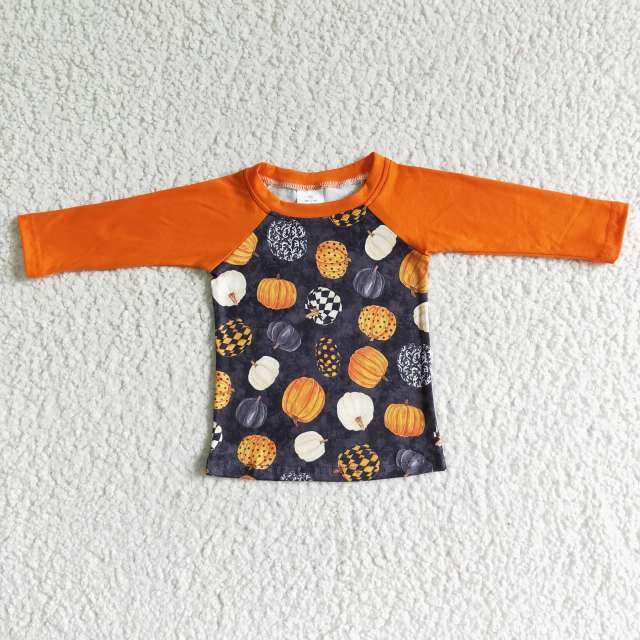 BT0024  Boy halloween pumpkin print long sleeve t-shirt