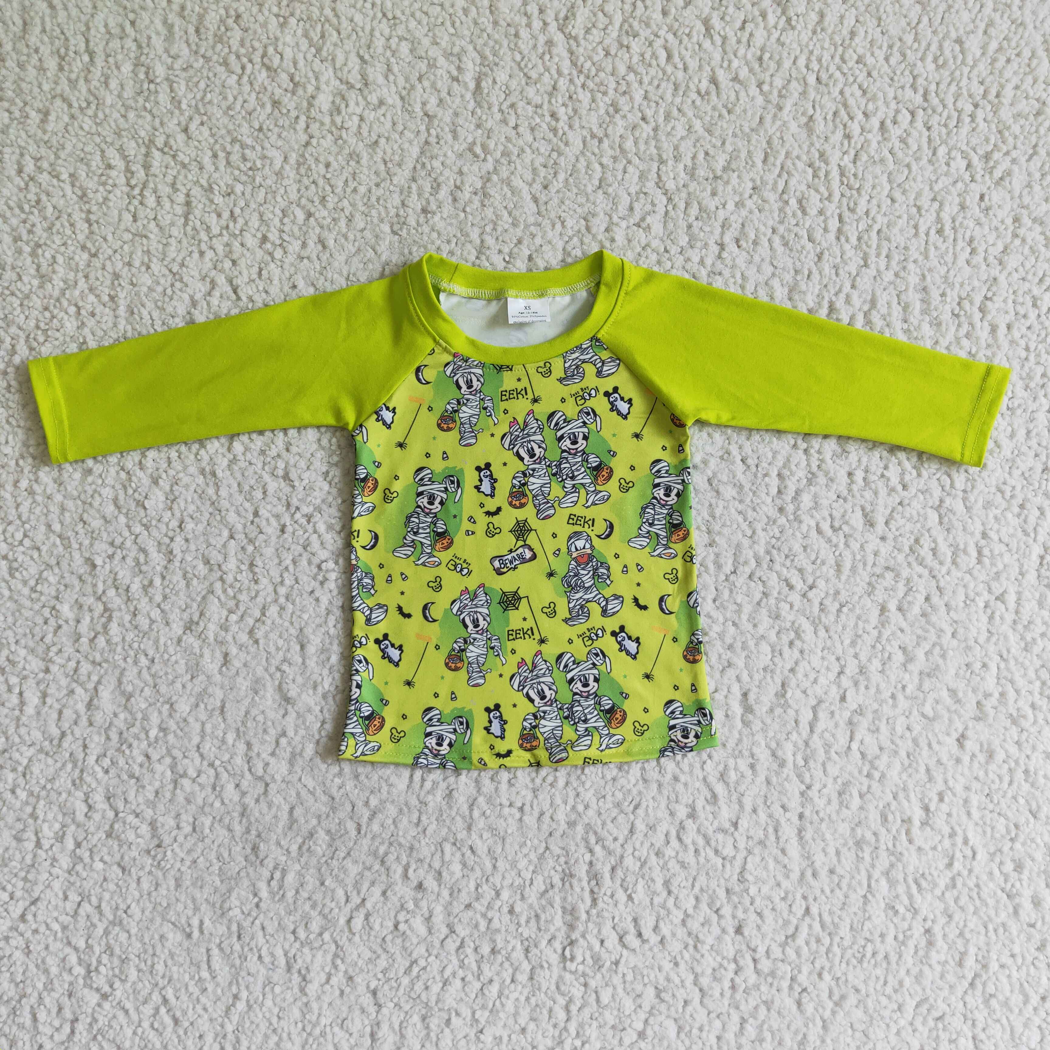 BT0032 Boy green halloween cartoon  print long  sleeve t-shirt