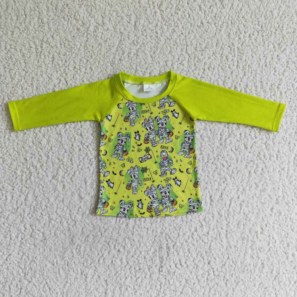 BT0032 Boy green halloween cartoon  print long  sleeve t-shirt