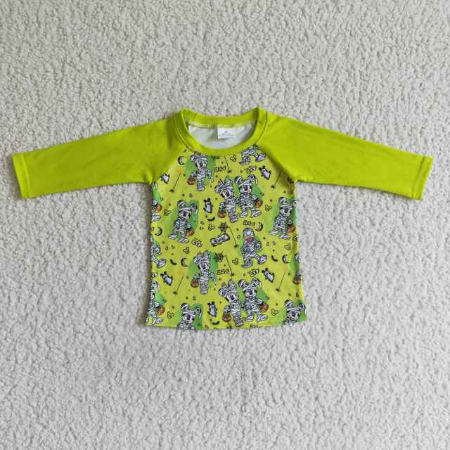 BT0032 Boy green halloween cartoon  print long  sleeve t-shirt