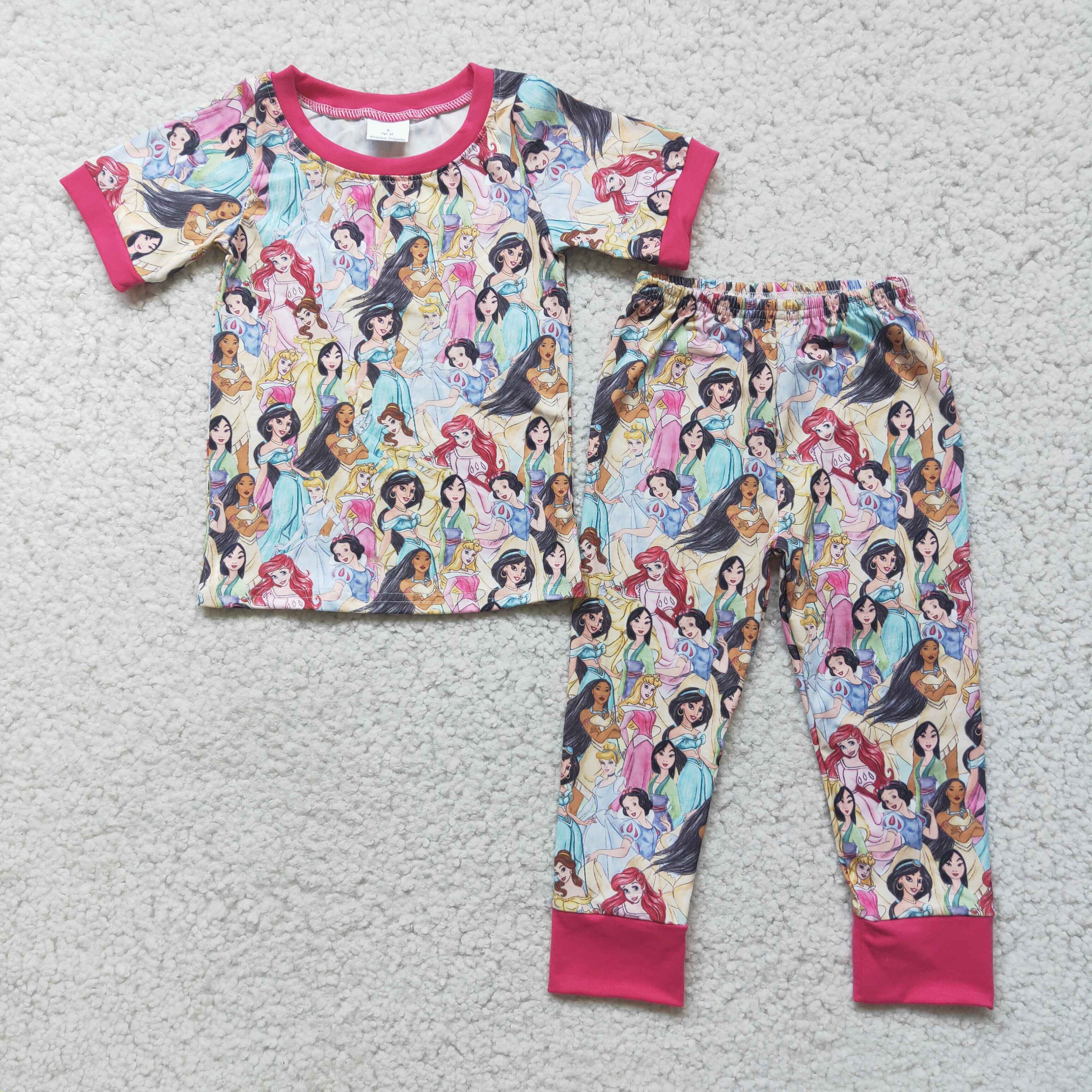 D2-2 cartoon princess print short sleeve girl outfits