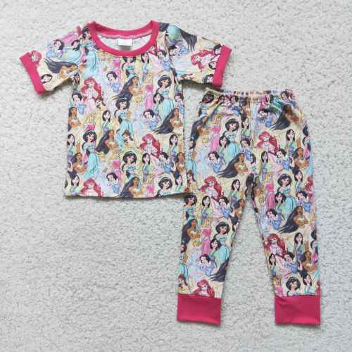 D2-2 cartoon princess print short sleeve girl outfits