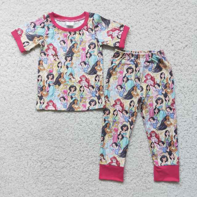 D2-2 cartoon princess print short sleeve girl outfits