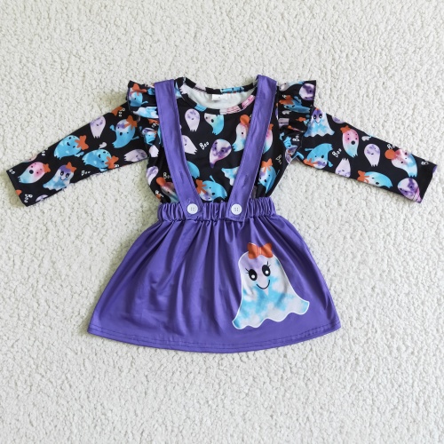 GLD0026 purple halloween spooky boo long  sleeves dress  outfits