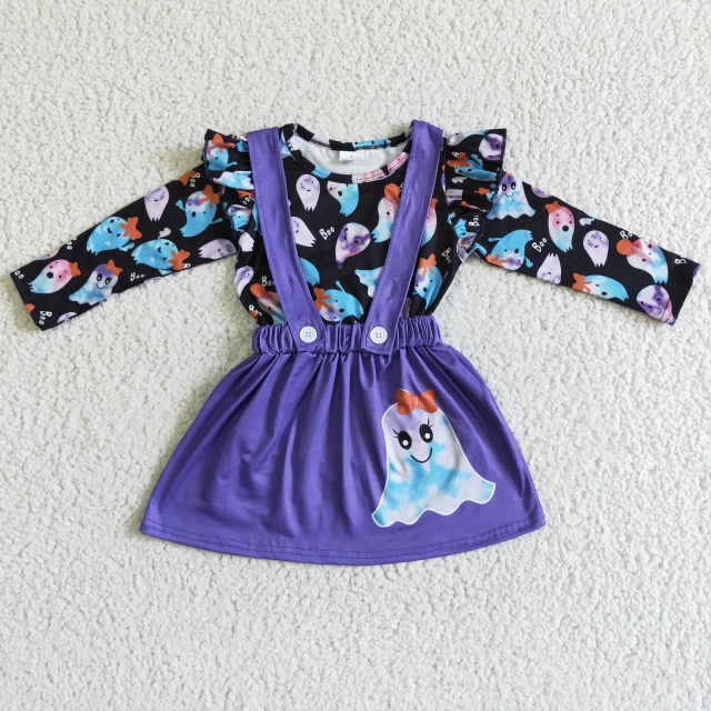 GLD0026 purple halloween spooky boo long  sleeves dress  outfits