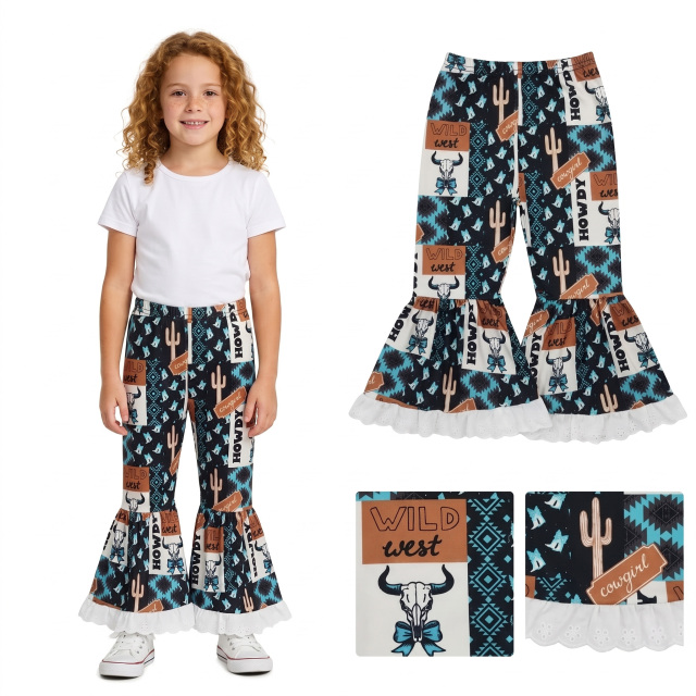 P0781  girl flared trouse Western howdy cattle pants