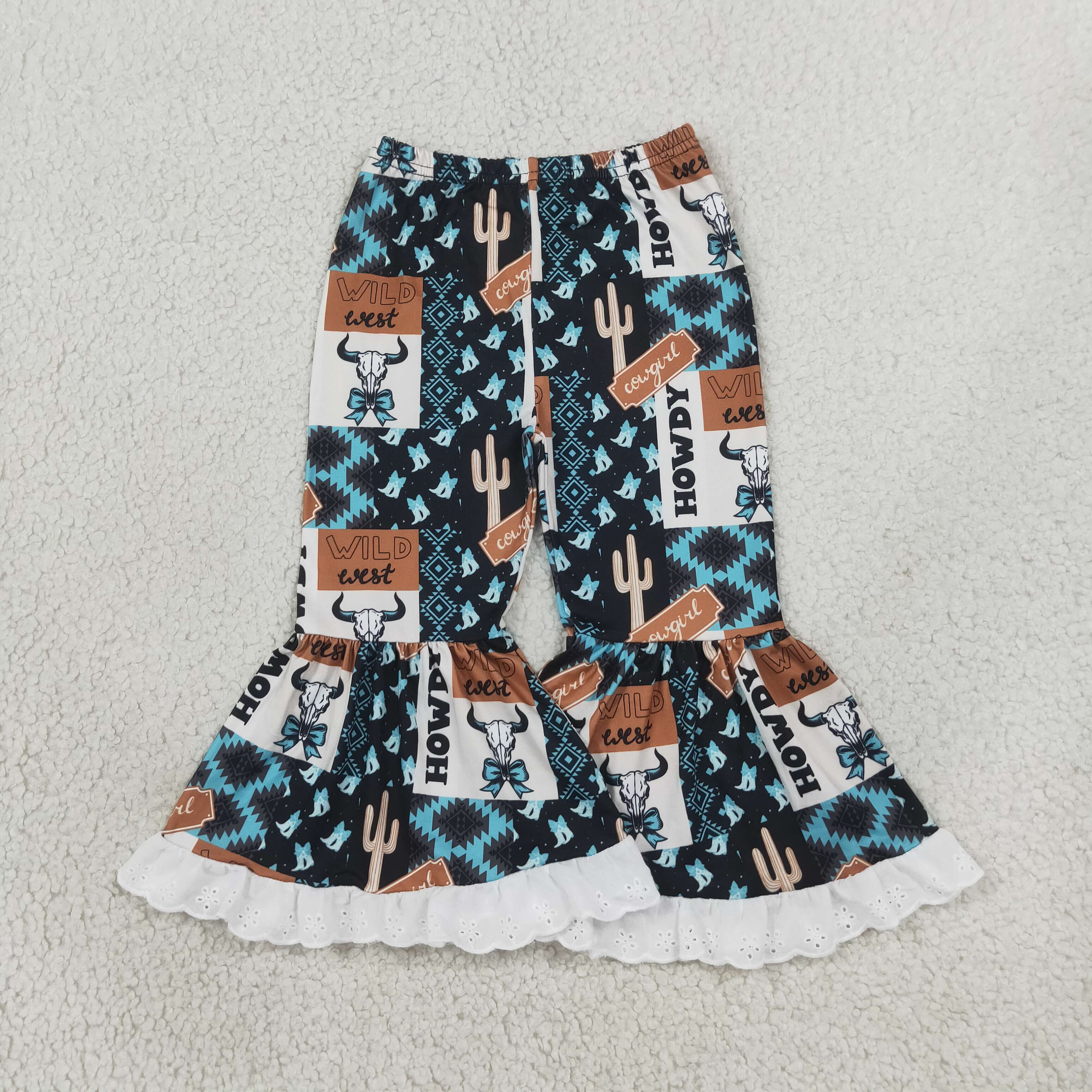 P0781  girl flared trouse Western howdy cattle pants