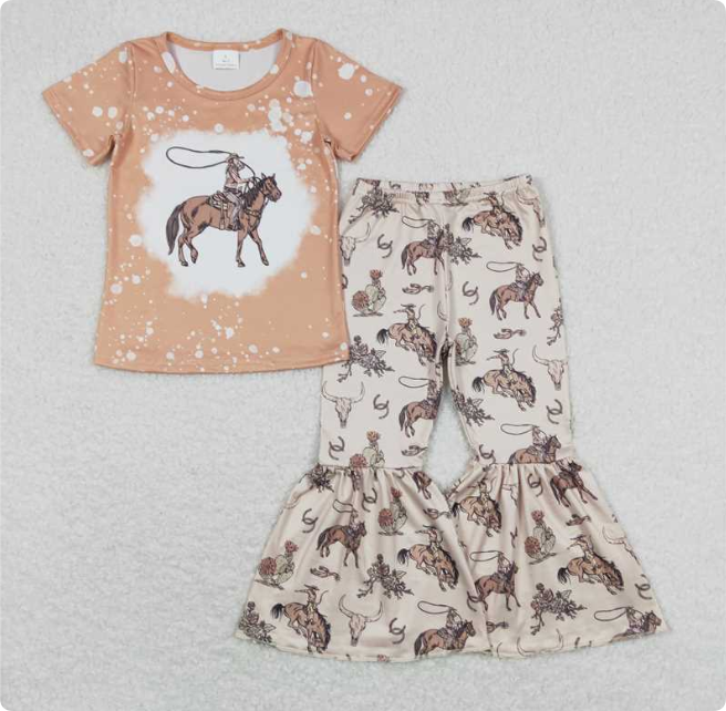 GSPO1437 Horse riding mountain bull head short-sleeved trousers set