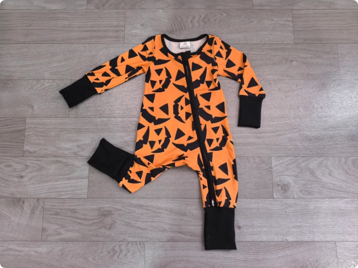 Baby Boys Ghost Pumpkins Halloween Two Way Zip Convertible Romper Preorder