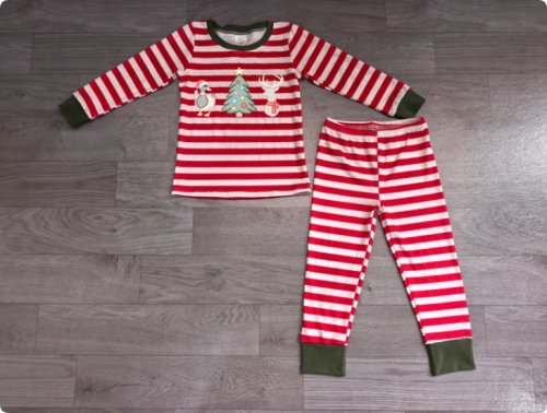 Embroidery Ducks Deer Trees Baby Boys Red Stripe Christmas Sets Preorder