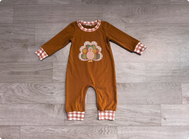 Embroidery Turkey Baby Girls Thanksgivings Pant Rompers Preorder