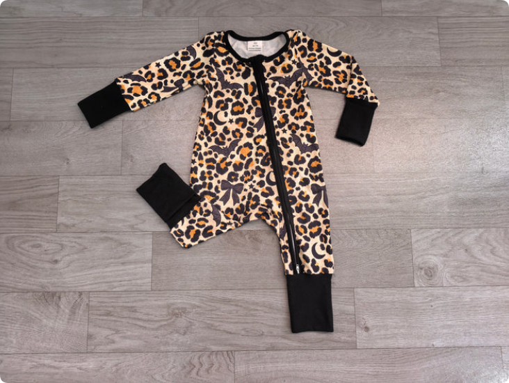 Baby Boys Leopard Bats Halloween Two Way Zip Convertible Romper Preorder