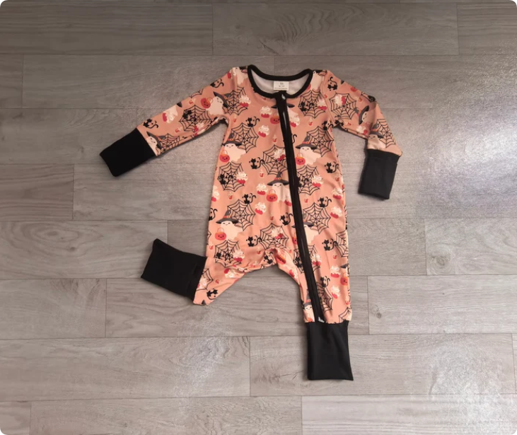 Baby Boys Ghost Pumpkins Halloween Two Way Zip Convertible Rompers Preorder