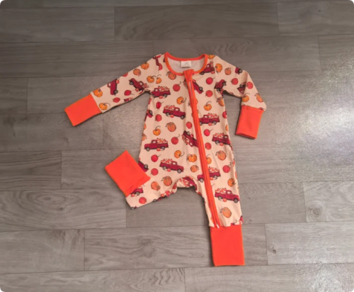 Baby Boys Pumpkins Trucks Fall Two Way Zip Convertible Romper Preorder