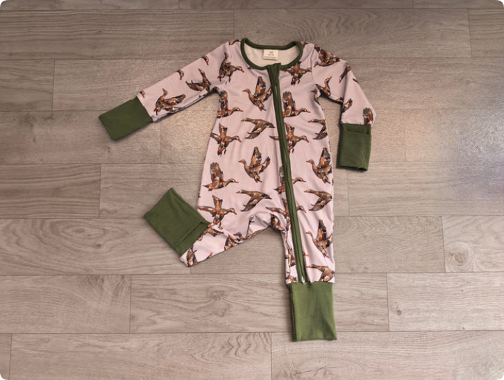 Baby Boys Camo Ducks Hunting Two Way Zip Convertible Romper Preorder