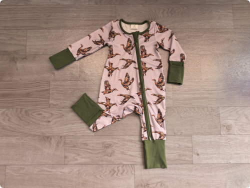 Baby Boys Camo Ducks Hunting Two Way Zip Convertible Romper Preorder