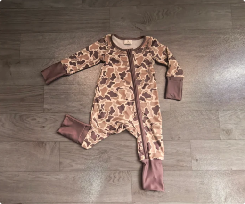 Baby Boys Khaki Camo Southern Two Way Zip Convertible Rompers Preorder