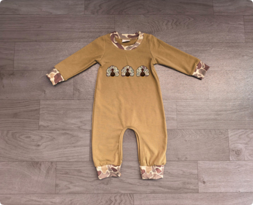Embroidery Camo Turkey Baby Boys Thanksgiving Pant Rompers Preorder