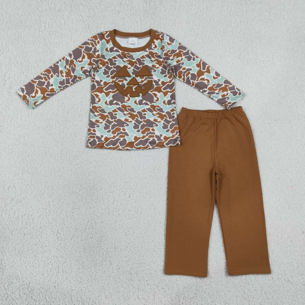 BLP1193 RTS camo pumpkin embroidery long sleeve boy outfits