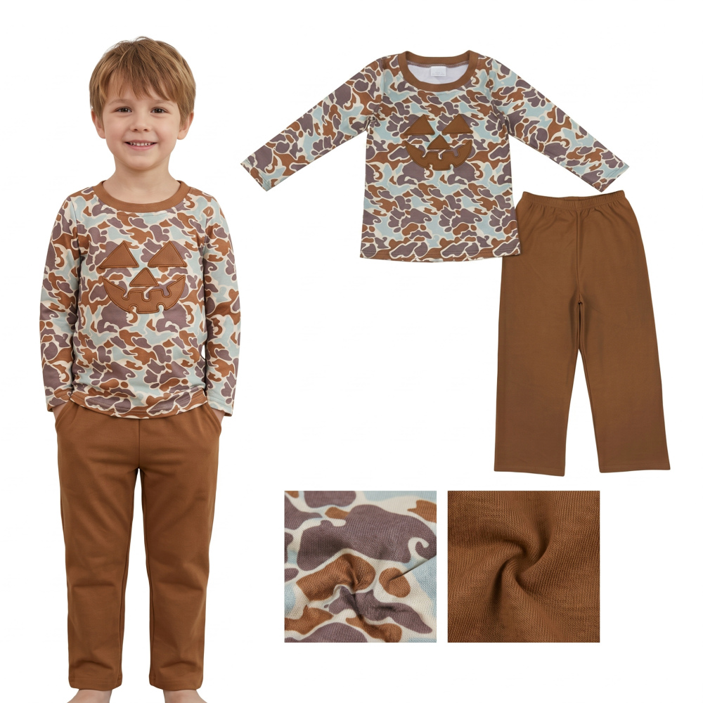 BLP1193 RTS camo pumpkin embroidery long sleeve boy outfits