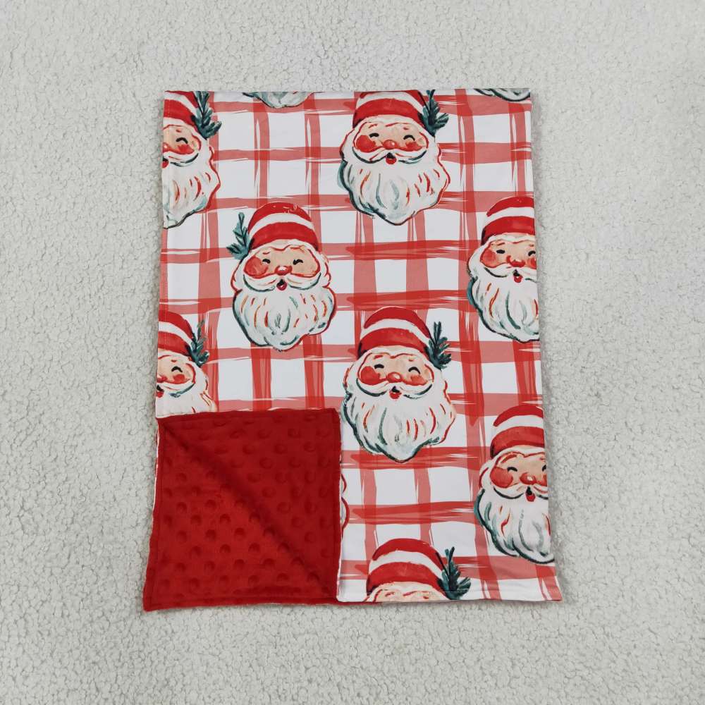 BL0265 Red plaid Christmas santa  print baby blanket