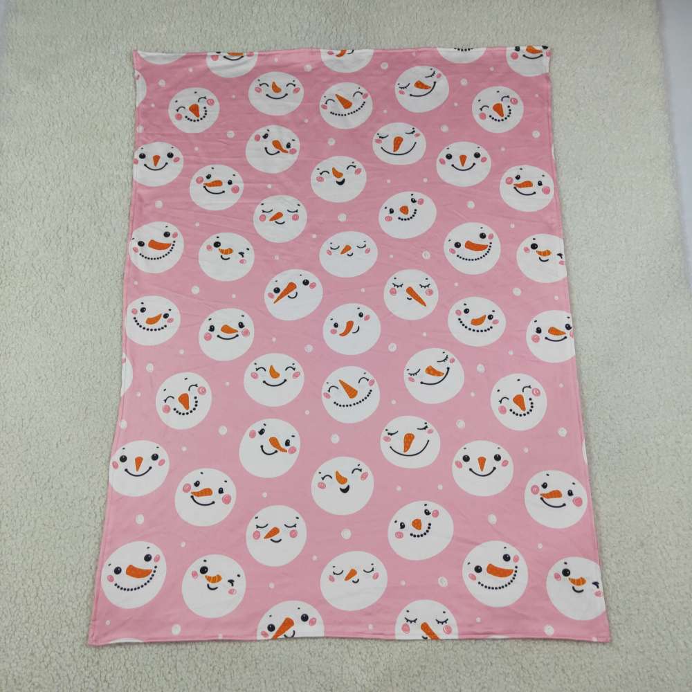 BL0266  Pink snowman print baby blanket