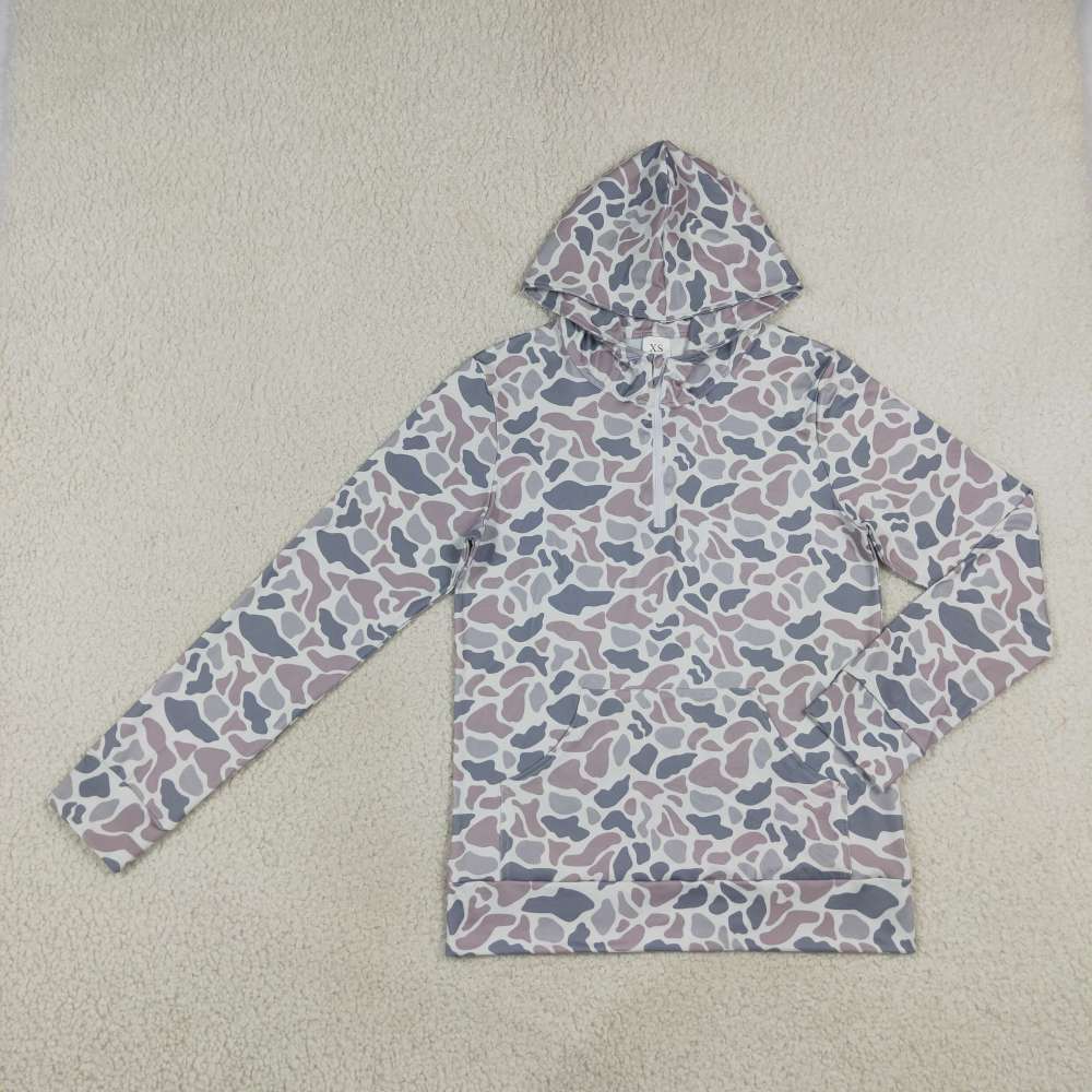 BT1873  Adult Men grey camo long sleeve  hoodie pocket pullover