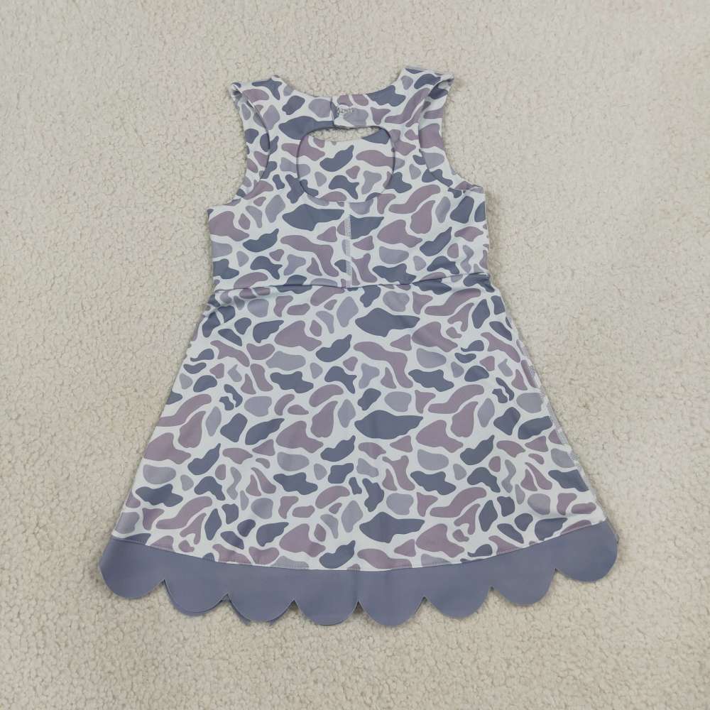 GSD4100 RTS Pink white stripe bows football print active girl yoga scallop dress