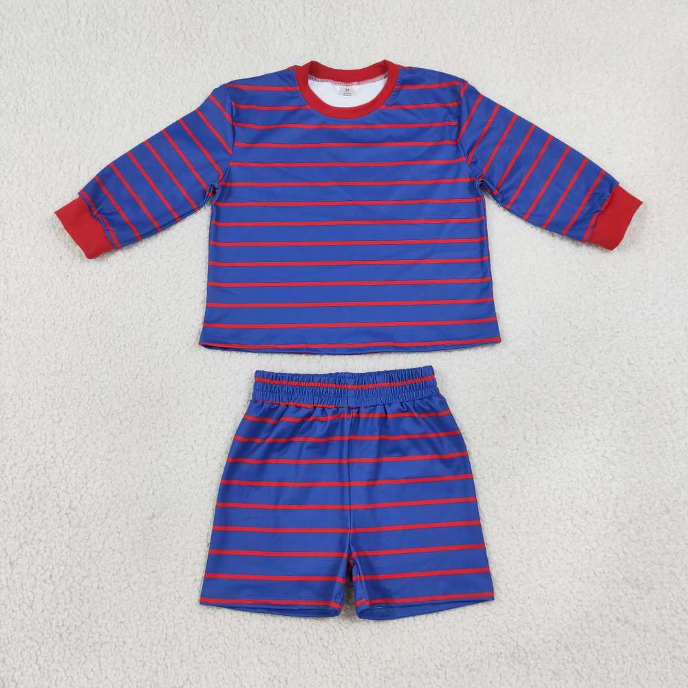 GLS0157  Purple Red stripe Print long sleeve girl shorts outfits