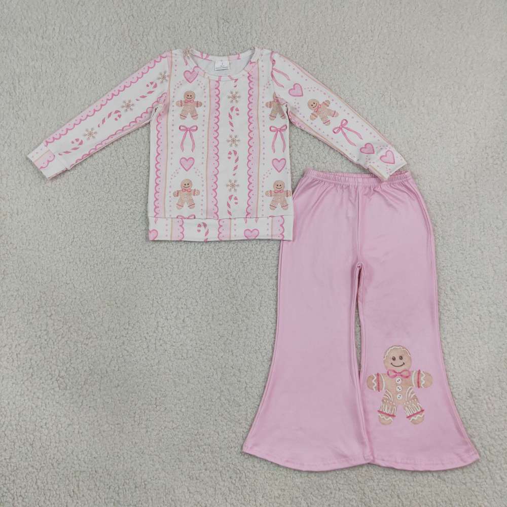 GLP3540 Pink Bows Christmas Bows gingerbread long sleeve girl outfits