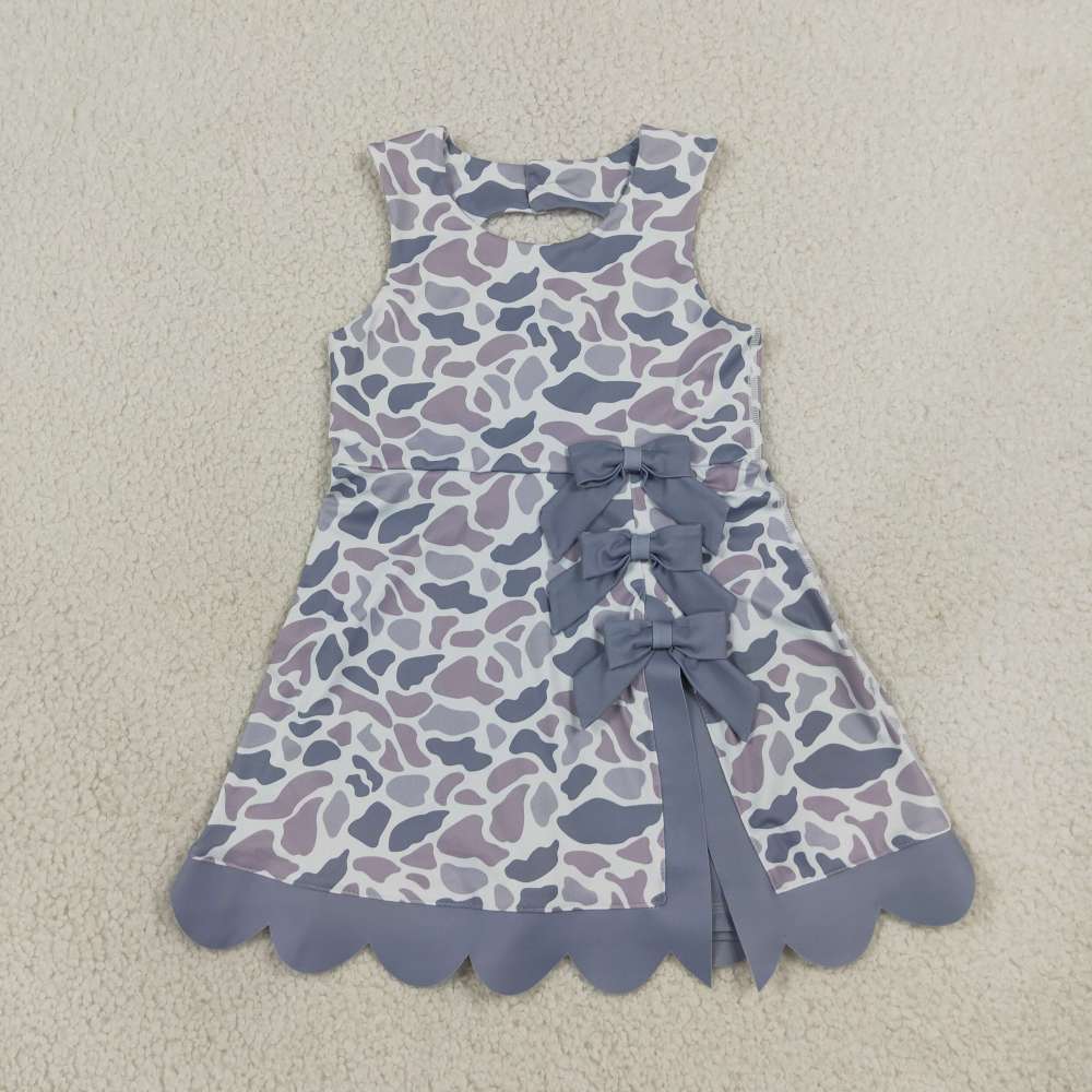 GSD4100 RTS Pink white stripe bows football print active girl yoga scallop dress
