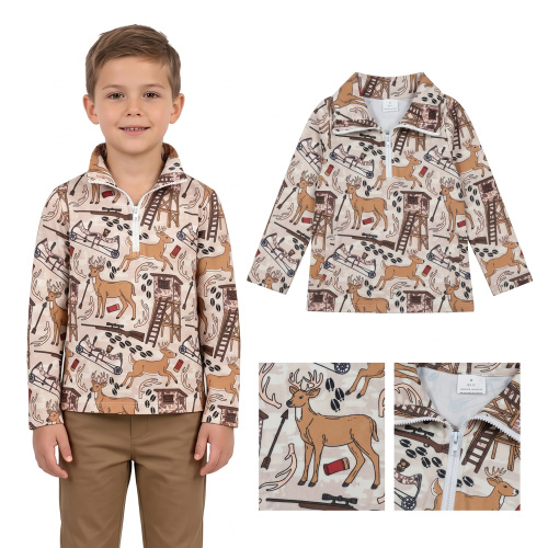 BT1397 RTS hunting Deer long sleeve boy zipper pullover