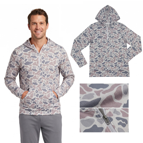 BT1873  Adult Men grey camo long sleeve  hoodie pocket pullover