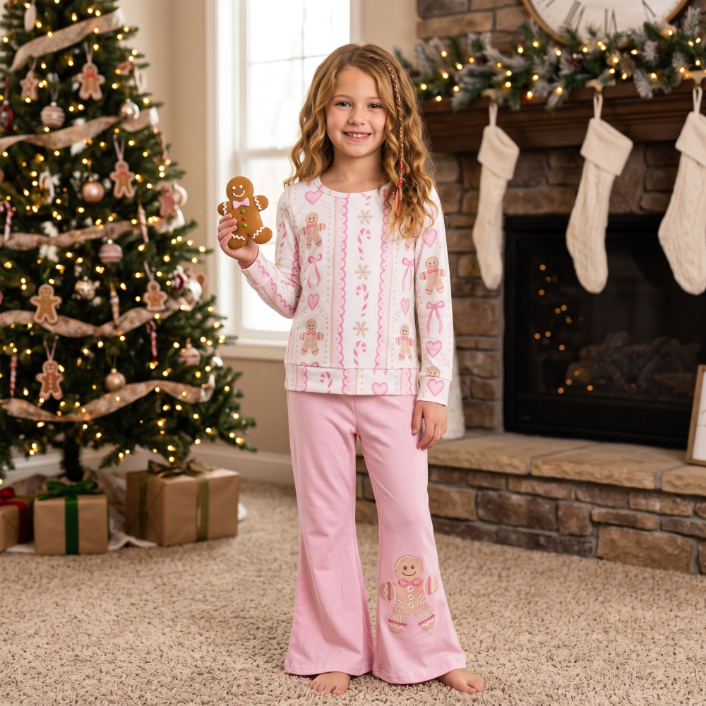 GLP3540 Pink Bows Christmas Bows gingerbread long sleeve girl outfits