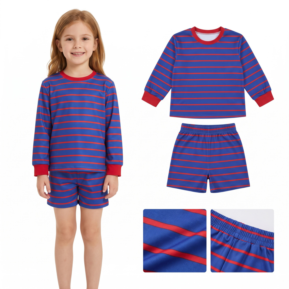 GLS0157  Purple Red stripe Print long sleeve girl shorts outfits