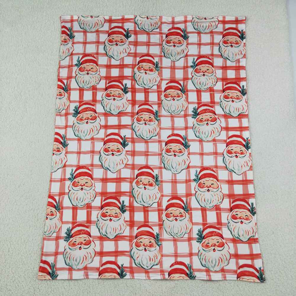 BL0265 Red plaid Christmas santa  print baby blanket