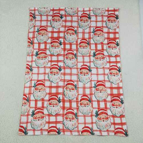 BL0265 Red plaid Christmas santa  print baby blanket