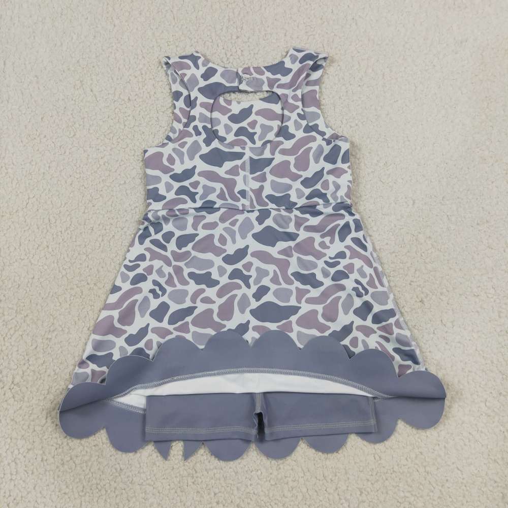 GSD4100 RTS Pink white stripe bows football print active girl yoga scallop dress