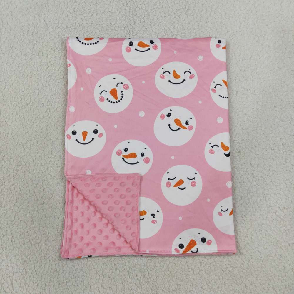 BL0266  Pink snowman print baby blanket