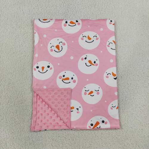 BL0266  Pink snowman print baby blanket