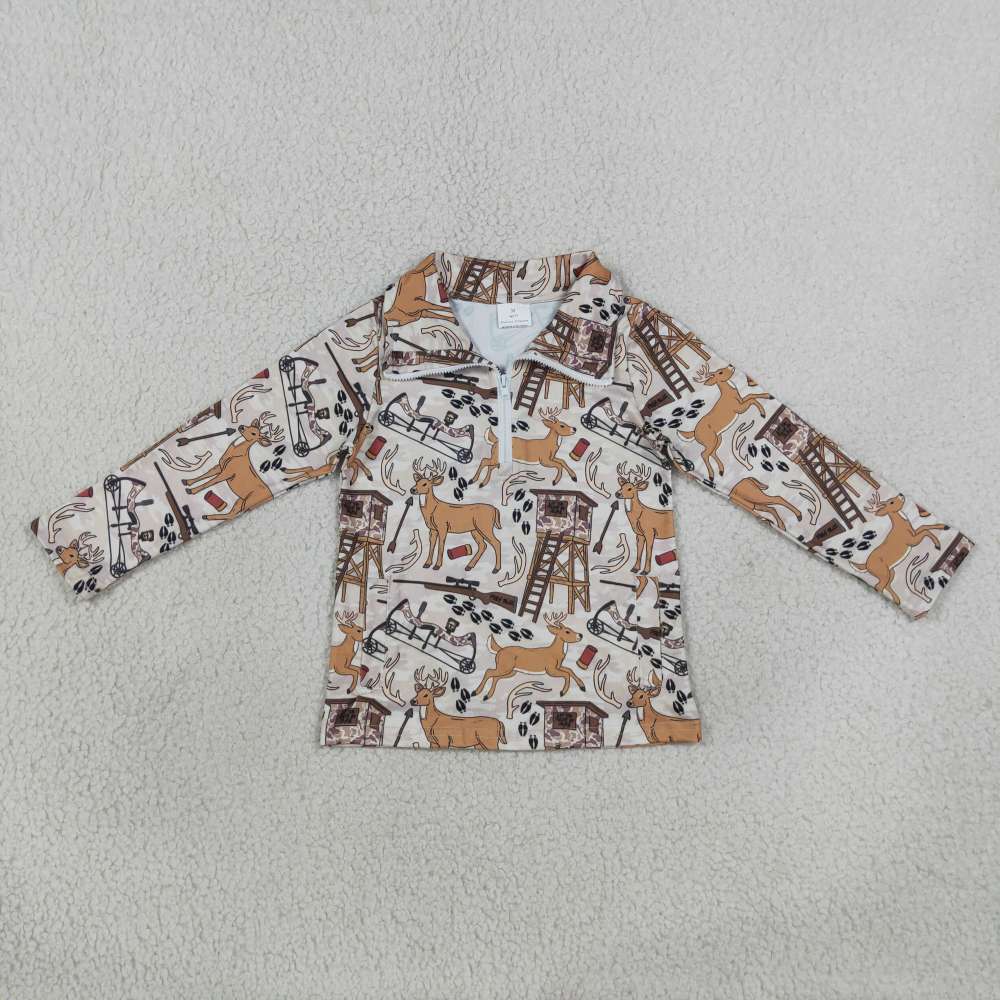 BT1397 RTS hunting Deer long sleeve boy zipper pullover