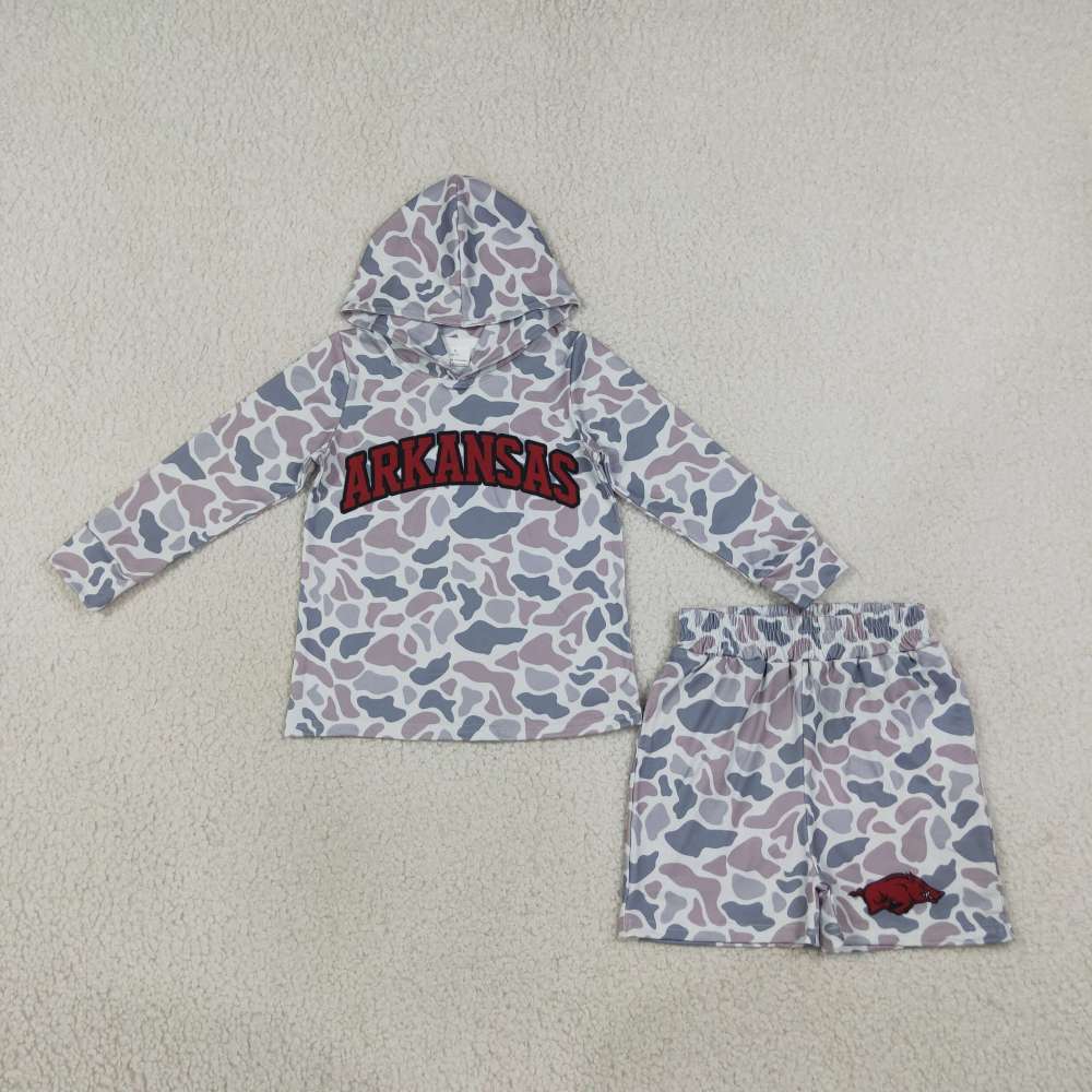 BLS0046 Baby BOYs long sleeve Team  ARKANSAS hoodie Top Short school Team Clothes Sets