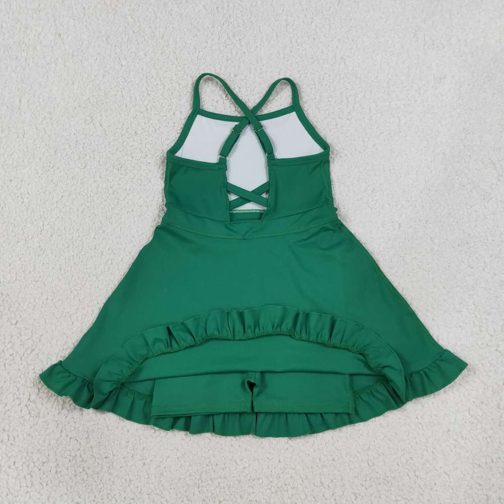 S0782  RTS Green solid print active girl yoga athletic dress