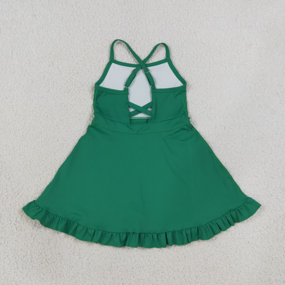 S0782  RTS Green solid print active girl yoga athletic dress